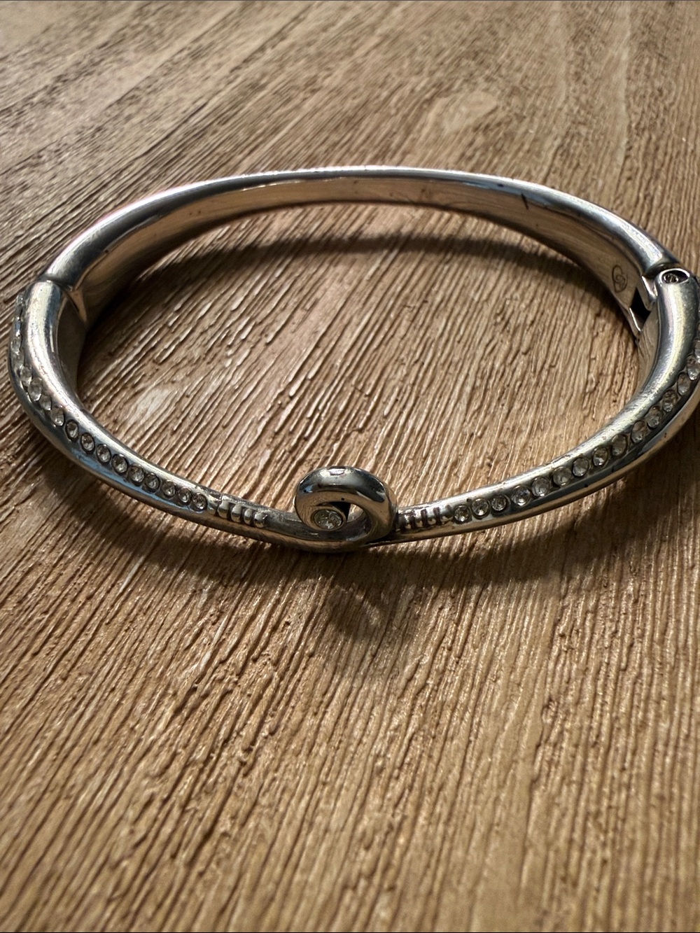 Brighton Silver-Tone Crystal Swirl Hinged Bangle